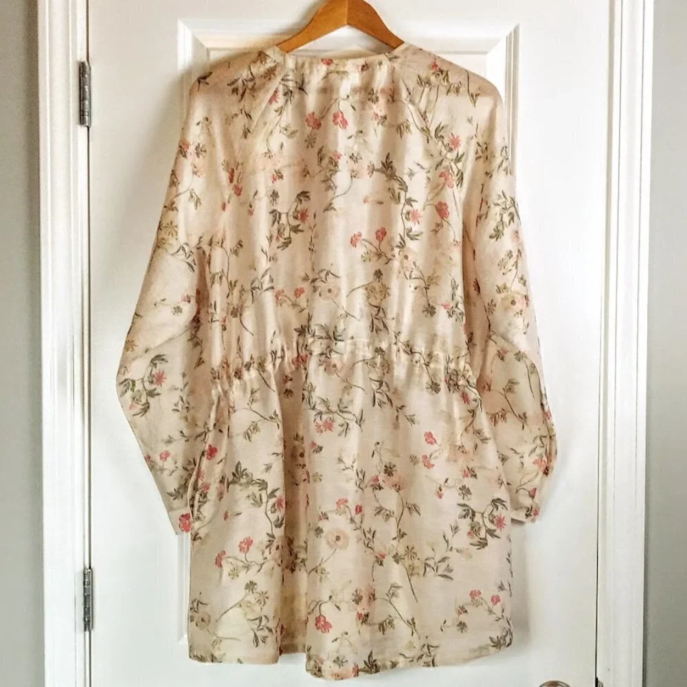 J. Jill Floral Sheer Linen Blend Barley MG Jacket NWT